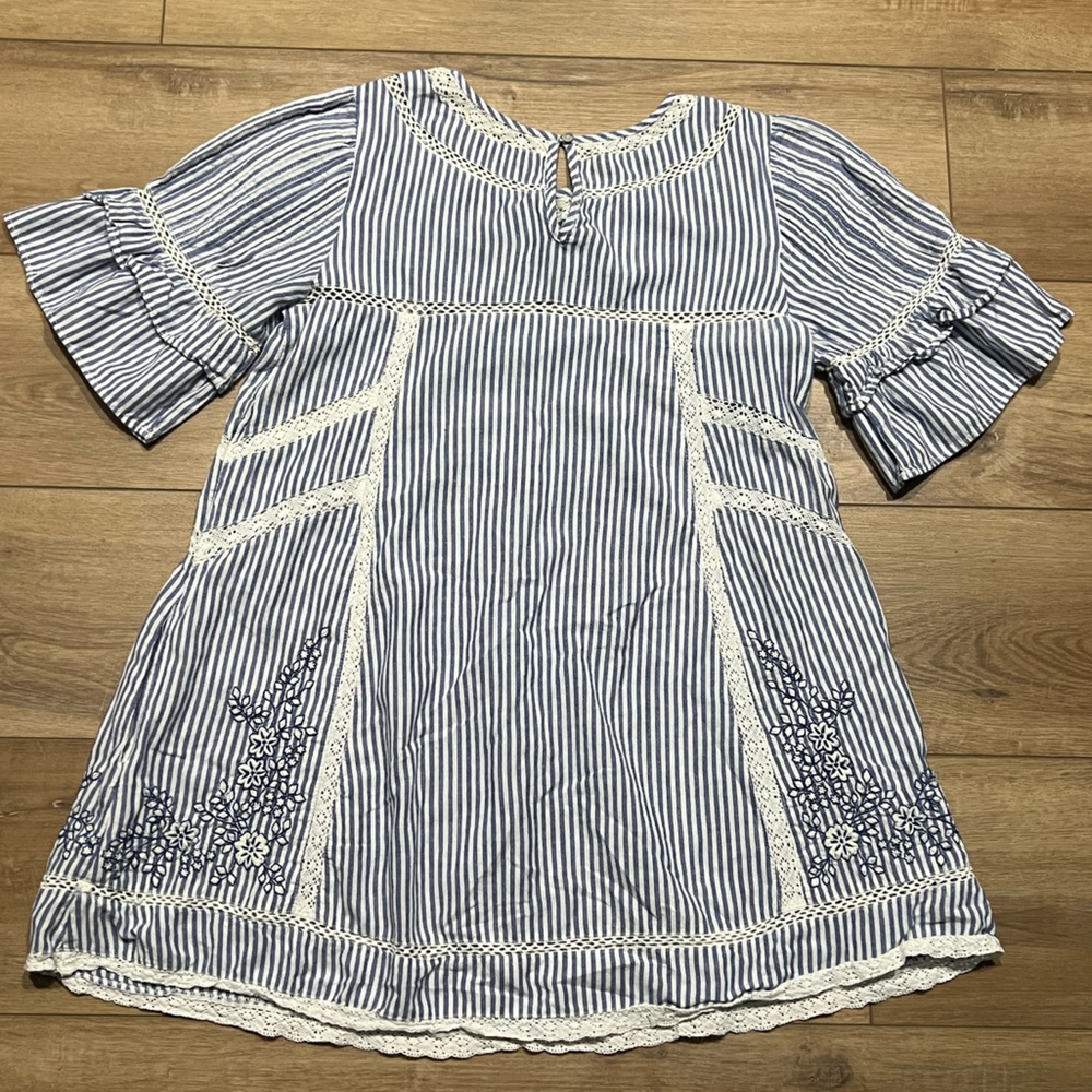 Free People FP Striped Blue and White Dress with Lace Details XS - Picture 2 of 4
